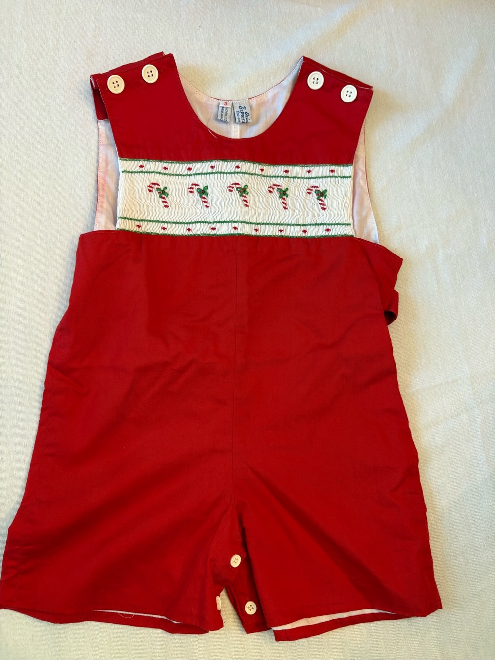 Smocked Candy Cane Red Shortalls for Kids